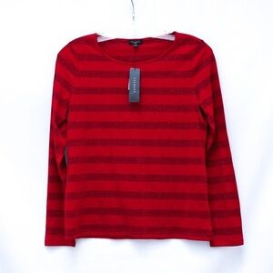 NWT Talbots Petite Red Striped Top metallic lurex Christmas stretch light thin